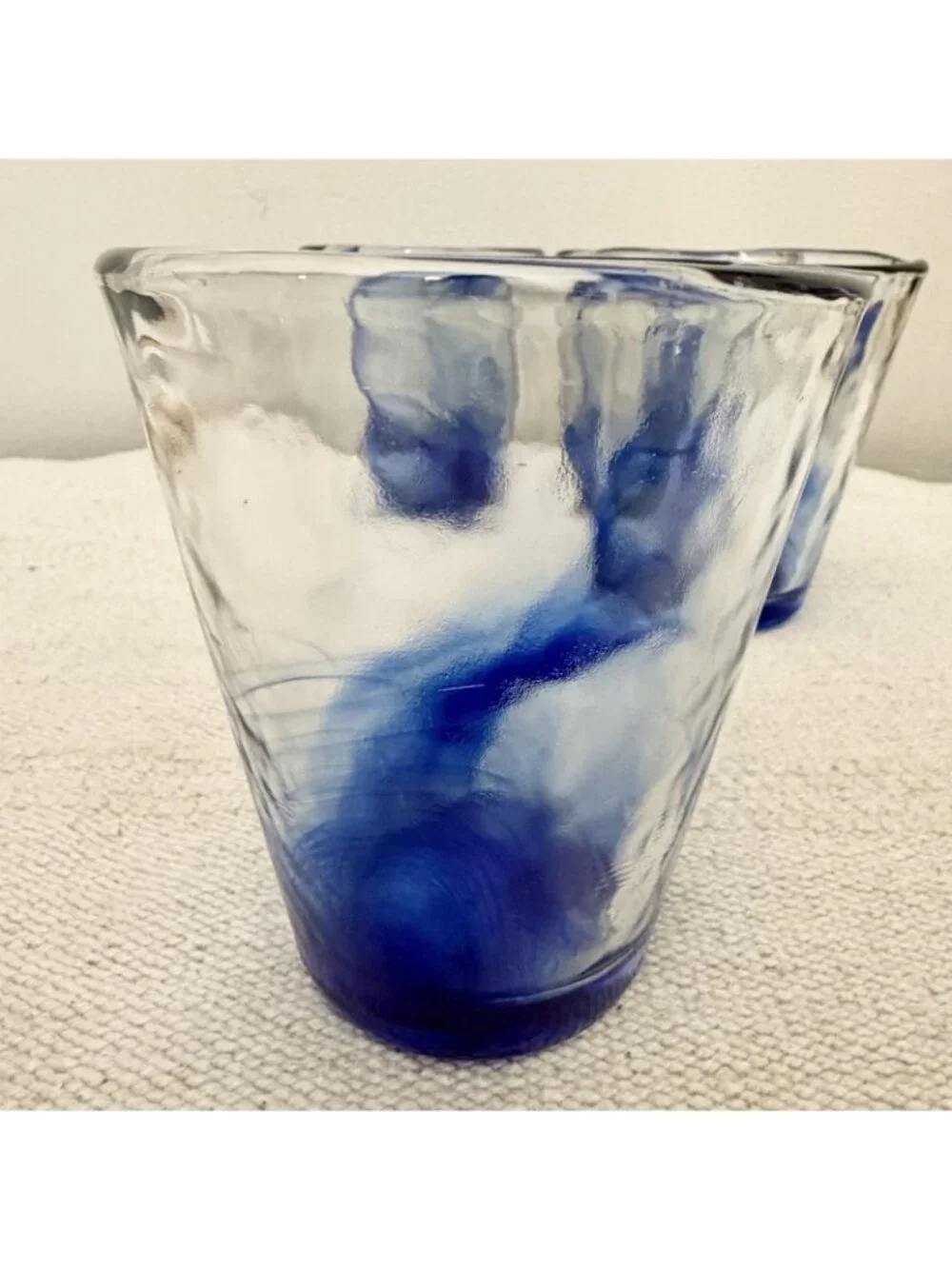 Set of 4 BORMIOLI ROCCO Cobalt BLUE Slag SWIRL Art OPTIC Rocks Glass TUMBLER 4½